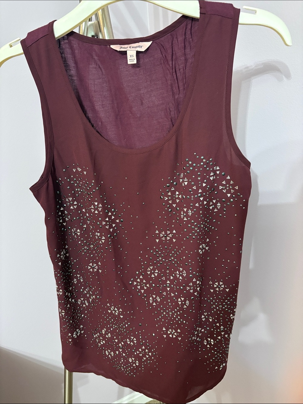 Juicy Couture Burgundy Sleeveless Tank with Metallic Stud Accents